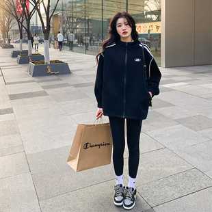 女装 大码 300斤宽松运动休闲显瘦立领卫衣拉链外套 棒球服新版 长袖