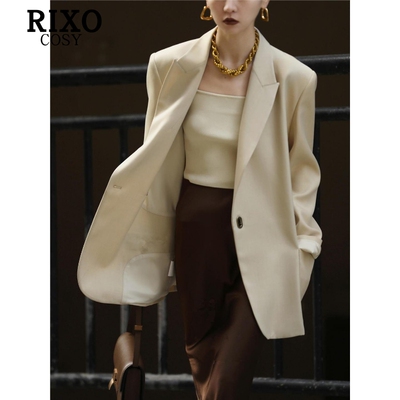 RIXO COSY米白色西装外套女秋oversize宽松气质垫肩休闲西装外套