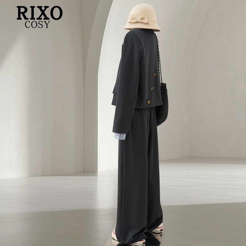 RIXO COSY灰色西装+阔腿裤两件套女秋季韩系别致爱心扣设计感套装