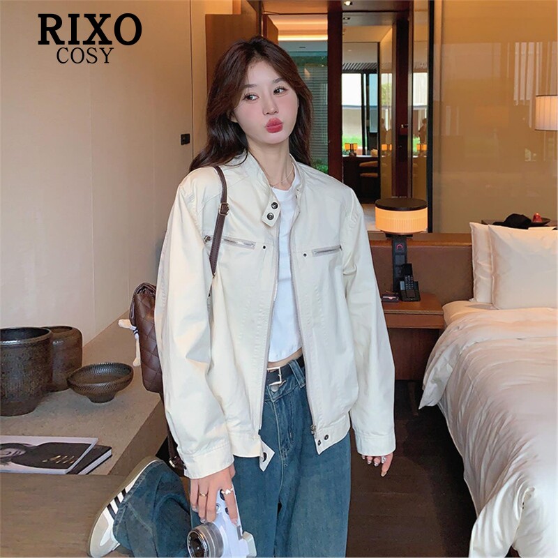 RIXO COSY白色工装薄外套女秋超火韩系休闲漂亮立领短款正肩夹克