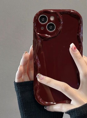 ins风新款酒红纯色适用iPhone15保护壳苹果14pro手机壳xsmax奶油纹11防摔7p气囊12日韩简约13硅胶软壳plus妇
