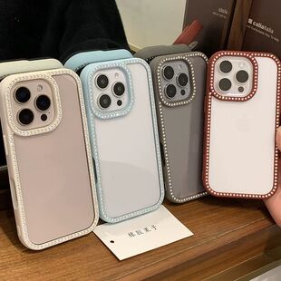 iphone16promax手机壳苹果15新款奢华水钻边框14pm透明高级感13pro小众女款全包防摔超火外壳套12全包保护套