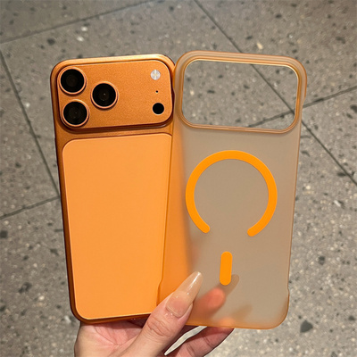 冰雾磁吸无边框适用苹果17promax手机壳新款iPhone17超薄磨砂散热硬壳16pro高级感15pm半包防摔保护套14男女