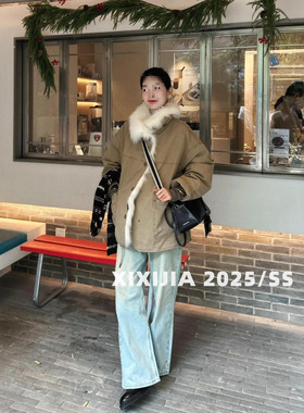 CHIC丨冒险家 酷飒工装风毛毛领派克服卡其色厚外套女秋冬