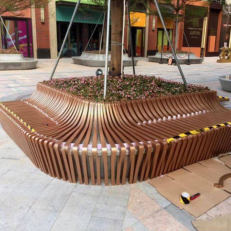 不锈钢方形树池坐凳金属铁艺公园林围栏异形花坛户外镂空休闲座椅