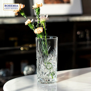 捷克BOHEMIA进口水晶玻璃花瓶 透明插花欧式现代桌面居家手工磨砂
