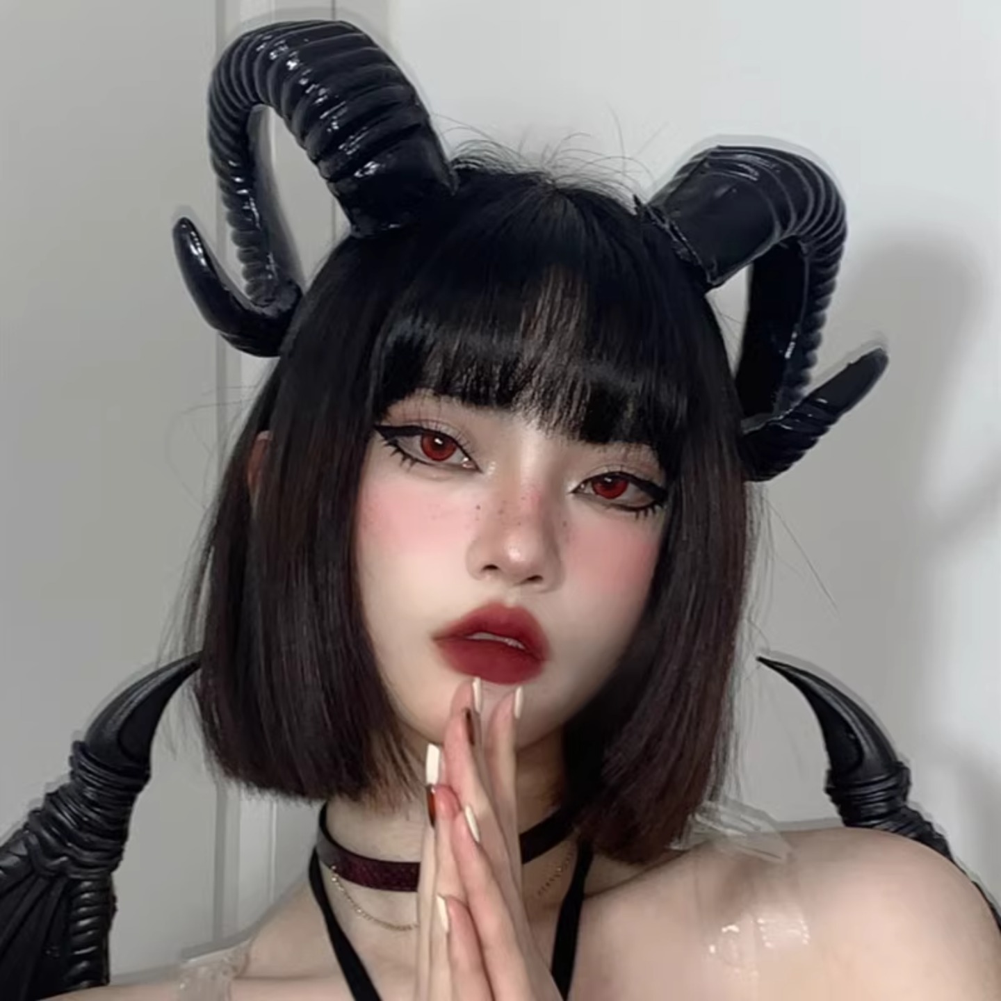 黑色森系绵羊角头饰发箍恶魔翅膀