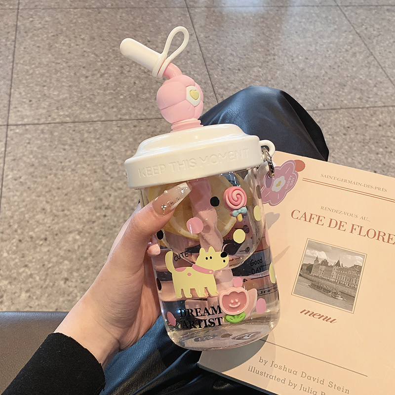 儿童水杯女生高颜值办公家用吸管杯女学生可爱耐高温搅拌杯子夏天