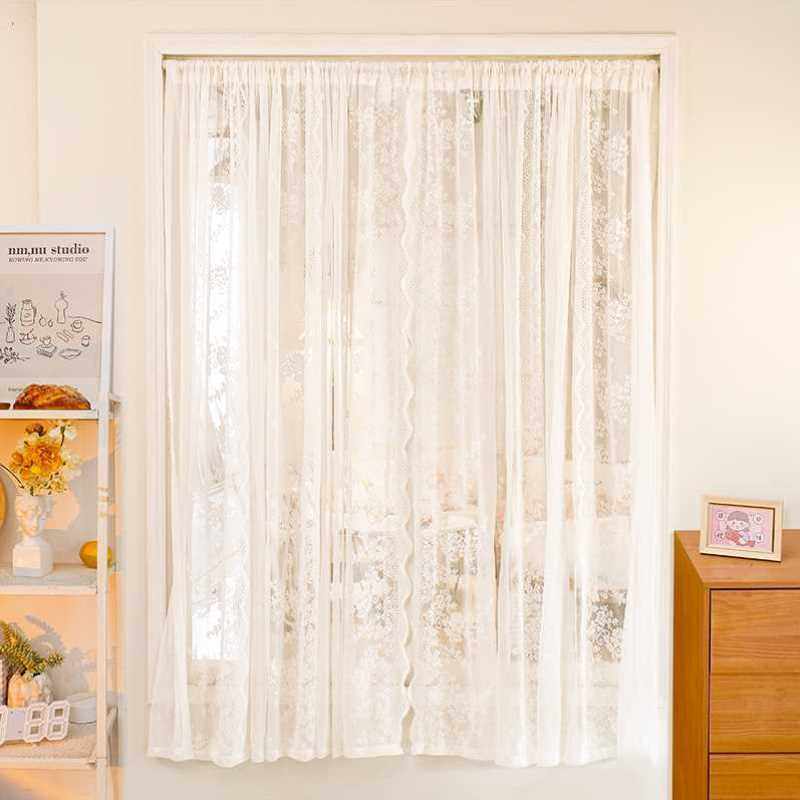 法式蕾丝白沙窗帘纱透光不透人纱布窗户纱帘小飘窗帘短帘半截薄纱