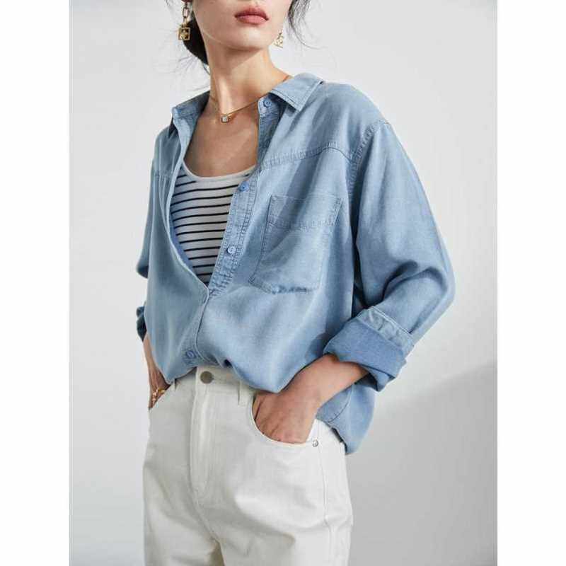 棉之初服饰专营店初棉 女士天丝莱赛尔牛仔衬衫时尚外套333604016