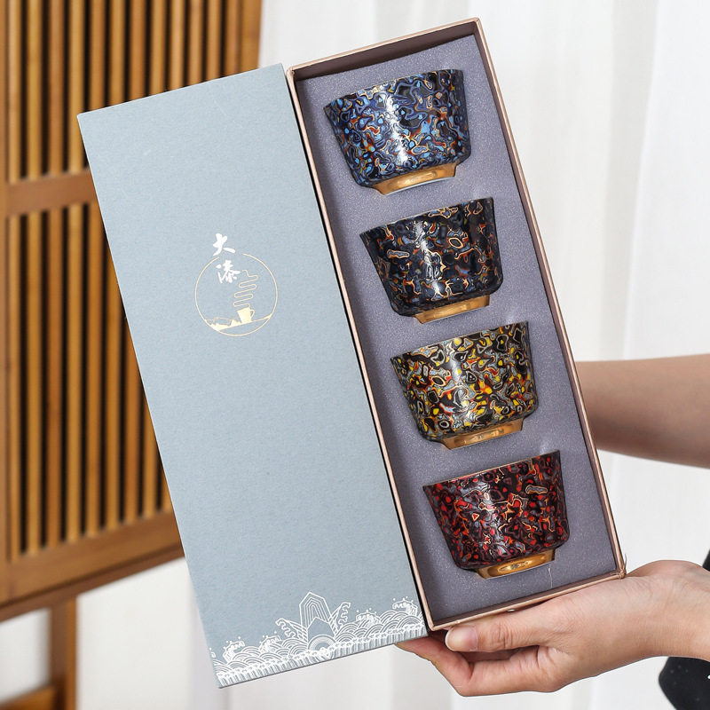 主人杯单杯999纯银茶杯陶瓷品茗杯大漆茶具纯手工鎏银银杯茶礼