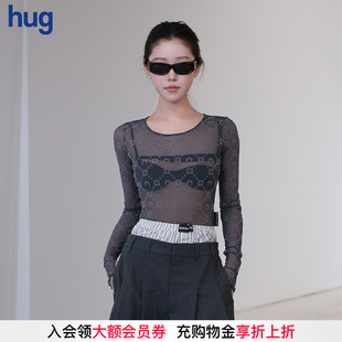 2025早春新款 hug SERRE 月亮印花網紗上衣 MARINE