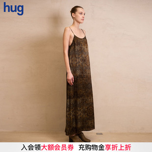 秋冬新款 hug 復古印花吊帶連衣裙 UMAWANG