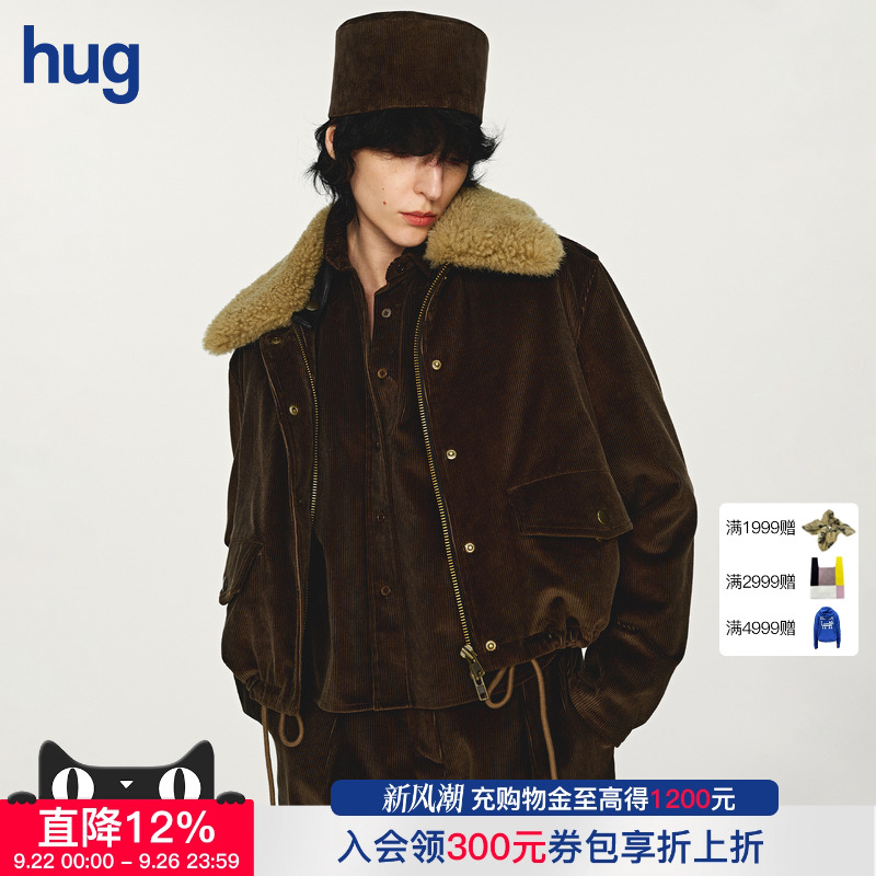 【INTO THE EAST】hug 2025秋冬新款深苔绿毛领两件套短夹克