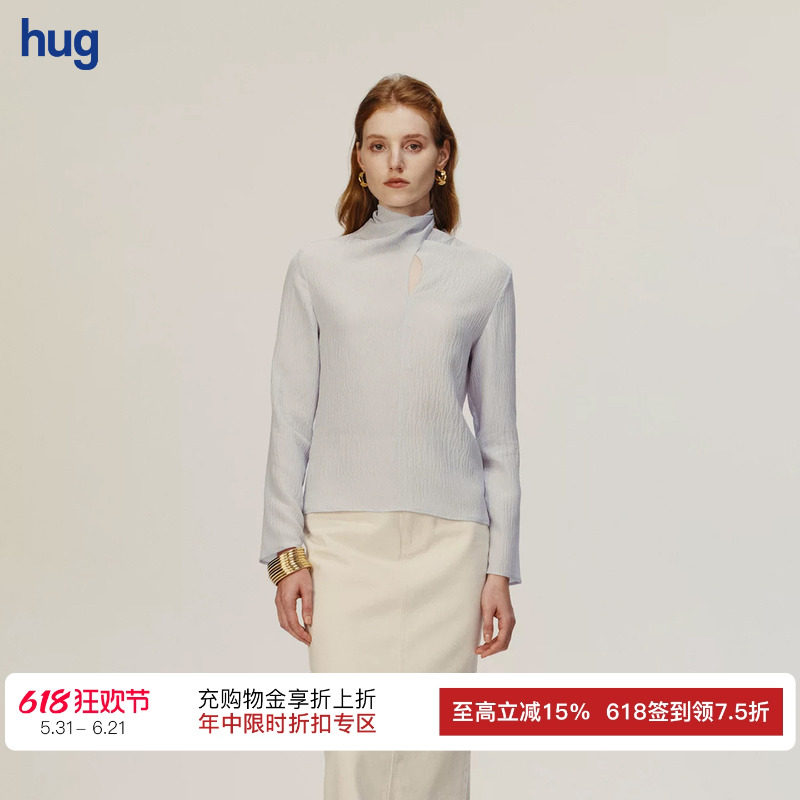 【AETNA PROJECT】hug 浅灰蓝披肩镂空长袖上衣