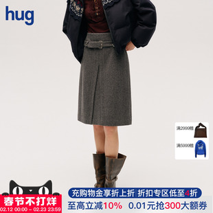 【ICE DUST】hug 秋冬新款配腰带呢子半身裙icedust
