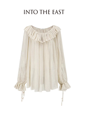 【INTO THE EAST】hug 2025秋冬白色迷你腰果荷叶领真丝上衣