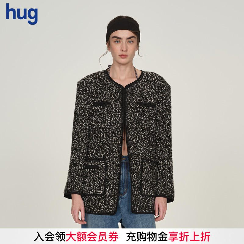 【ICE DUST】hug 2025秋冬新款四口袋花纱圆领包边外套