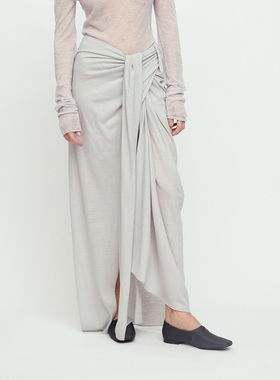 【RUOHAN】hug 2025秋冬新款浅灰色弹力羊毛裹身半裙