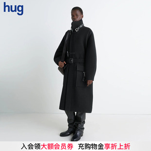 简约纯色立领牛角扣宽版 2025秋冬新款 hug 大衣 LEMAIRE