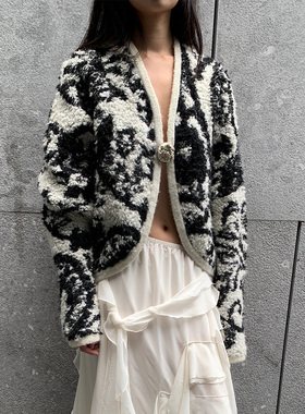 【ICEDUST】hug 2025秋冬新款短款双色提花开衫icedust