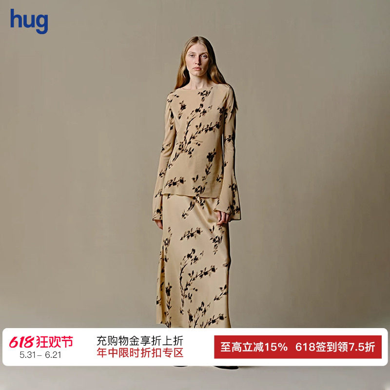 【INTO THE EAST】hug 民族真丝花影长袖上衣长半裙