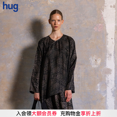 【UMAWANG】hug 2026春夏新款复古印花系带衬衫