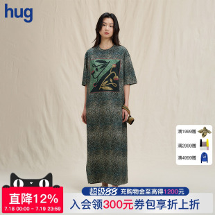 印花针织布宽松T恤连衣裙 WHM hug 2025春夏新款