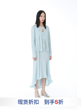 【LOUIS SHENGTAO CHEN】hug新款时髦淡蓝闪钻针织开衫女