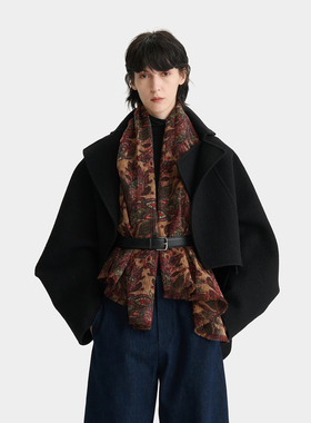 【deepmoss】hug 2025秋冬新款雾黑色披肩式茧型短外套