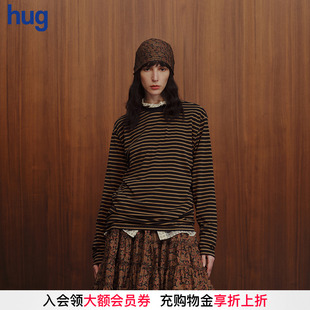EAST THE hug 2025秋冬新款 T恤 佩斯利系列棕藍條紋長袖 INTO