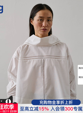 【SOEUR】hug 2025秋冬新款棉质长袖翻领宽版镂空衬衫