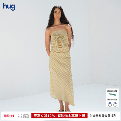AURALEE蝴蝶结格纹抹胸连衣裙