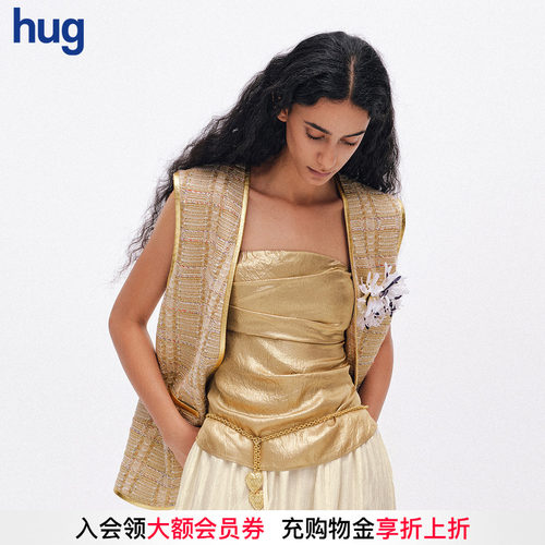 ICEDUST早春新款褶皱金色抹胸