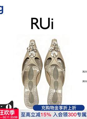 【RUI】hug 2026早春新款尖头贝壳扣小猫跟拖鞋
