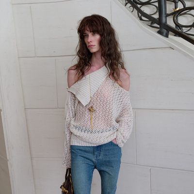 CelloSonata棉麻镂空网格针织衫