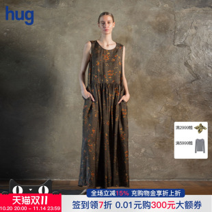 2025复古碎花无袖 hug WANG 连衣裙宽松长裙 UMA