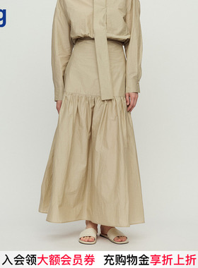 【RUOHAN】hug 2026早春新款AIRA卡其色混纺棉拼接抽褶半裙