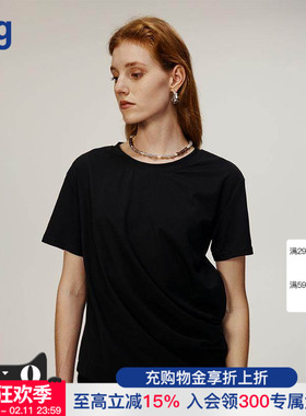 【AETNA PROJECT】hug 2025黑色宽松圆领垂褶T恤