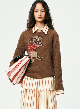 【XUZHI】hug 2026早春新款羊毛温暖刺绣慵懒巴哥针织上衣