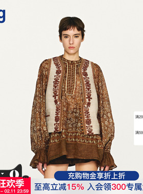 【INTO THE EAST】hug 棕调繁花钉珠苎麻上衣 intotheeast