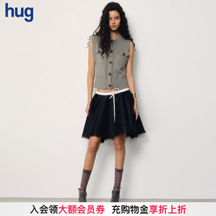 2025秋冬絞花鏤空門襟毛織背心壓褶挺括半裙 hug JUNWEILIN