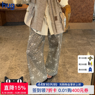 2025早春新款 直筒長褲 DUST hug 寬松闊腿褲 ICE 花卉印花休閑褲