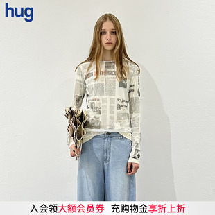 报纸印花打底衫 2025春夏新款 VVNKJANEPLUS 梭织套头衫 hug