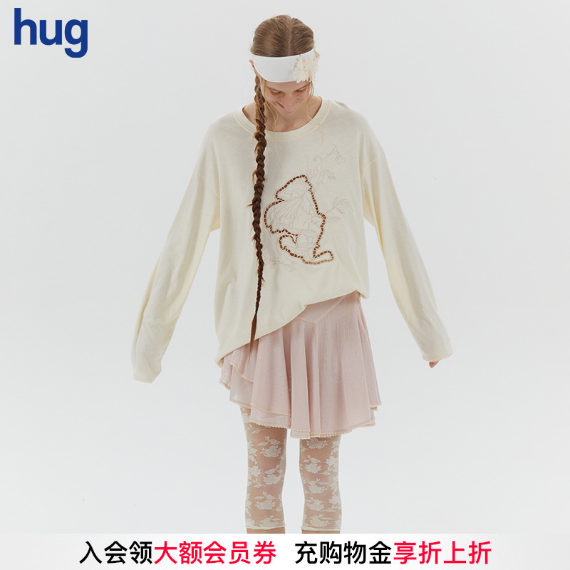 限时6折【ASSIGNMENTS】hug 2025春夏小天使刺绣T恤宽松长袖上衣