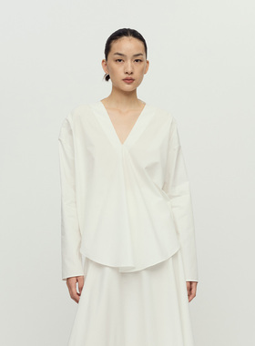 【RUOHAN】hug 2026早春新款ARNO黑色亚麻铜氨丝V领弧形上衣