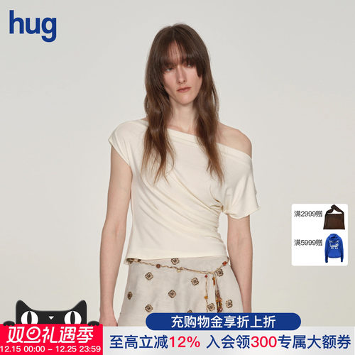 ICEDUST25秋冬新款斜肩褶皱T恤