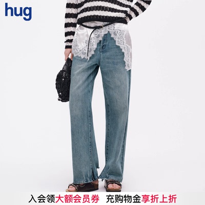 【ICE DUST】hug 2026春夏新款开衩直筒牛仔裤