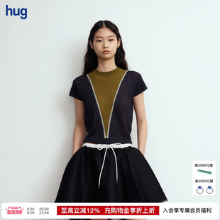 【JUNWEILIN】hug 2026夏季新款宫廷织带针织短袖T恤背心