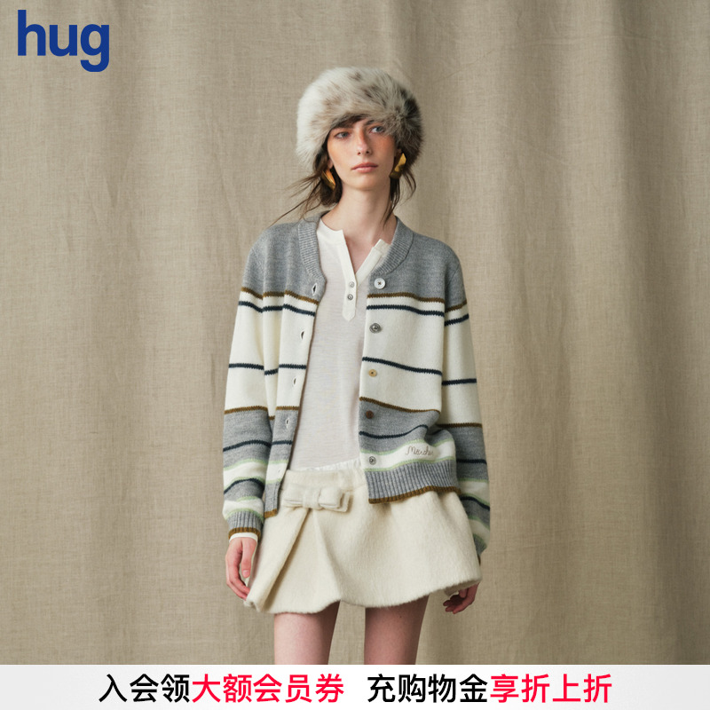 MARCHEN条纹长袖草稿本针织开衫